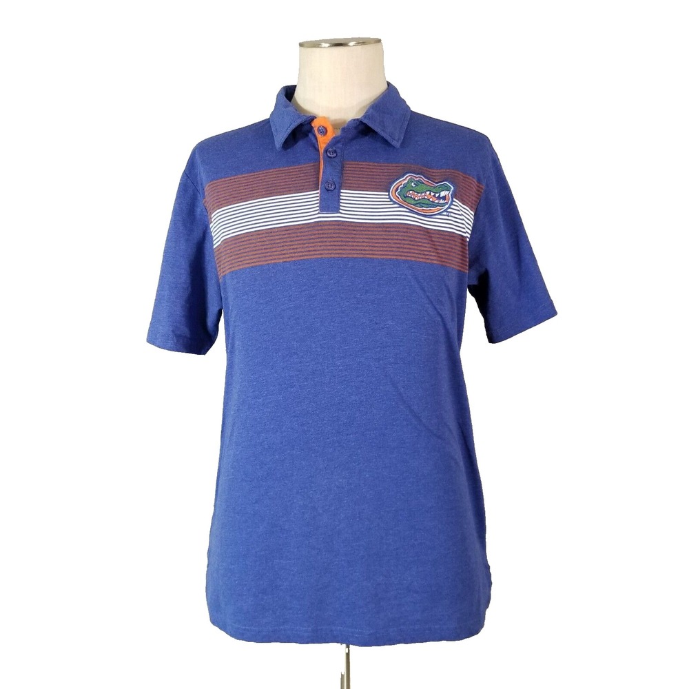 Colosseum Polo Shirt Mens Large Blue Florida Gators Retro Striped Short Sleeve